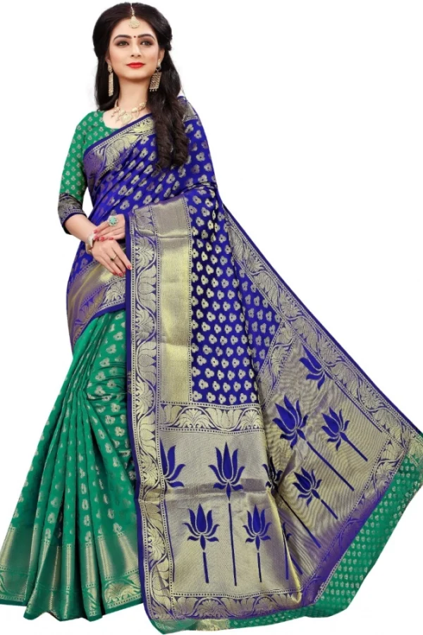 Women's Jacquard Woven Saree With Unstitched Blouse 5.5Mtr (Green)