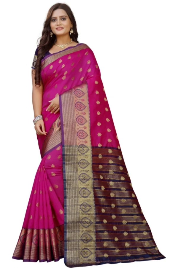 Women's Silk Blend Woven Saree With Unstitched Blouse 5.5Mtr (Purple-Pink)