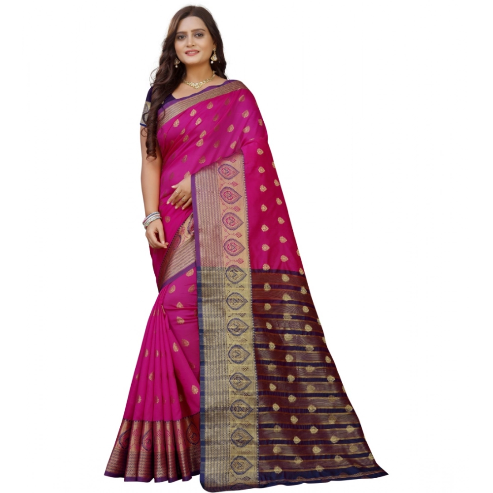 53926103546_cbaae157bb_o_d-1000x1000-1.webp Women's Silk Blend Woven Saree With Unstitched Blouse 5.5Mtr (Purple-Pink) - Image 1