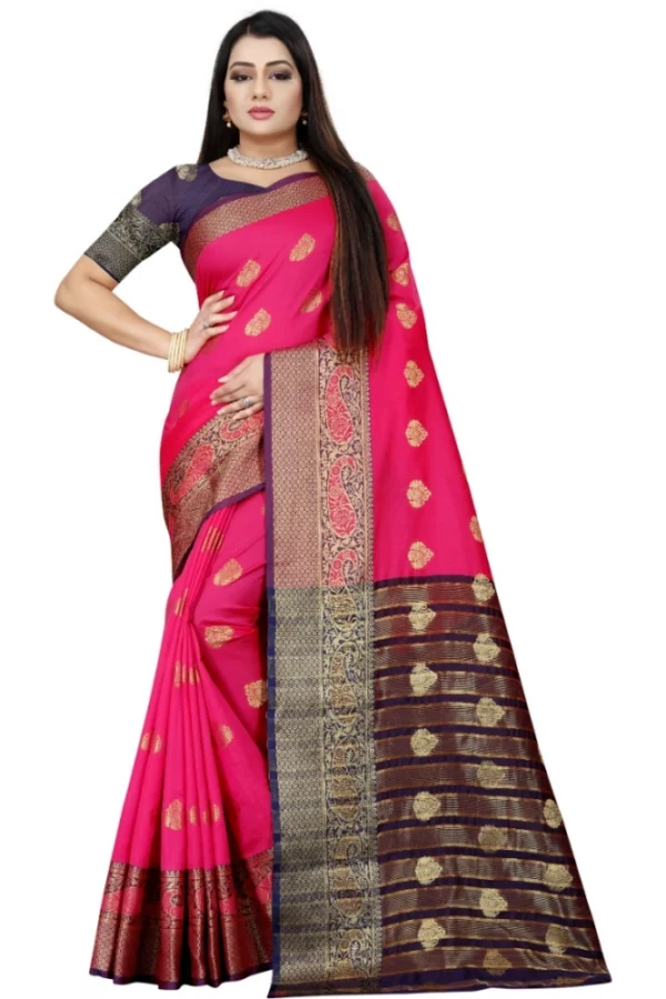 Women's Silk Blend Woven Saree With Unstitched Blouse 5.5Mtr (Purple-Pink)