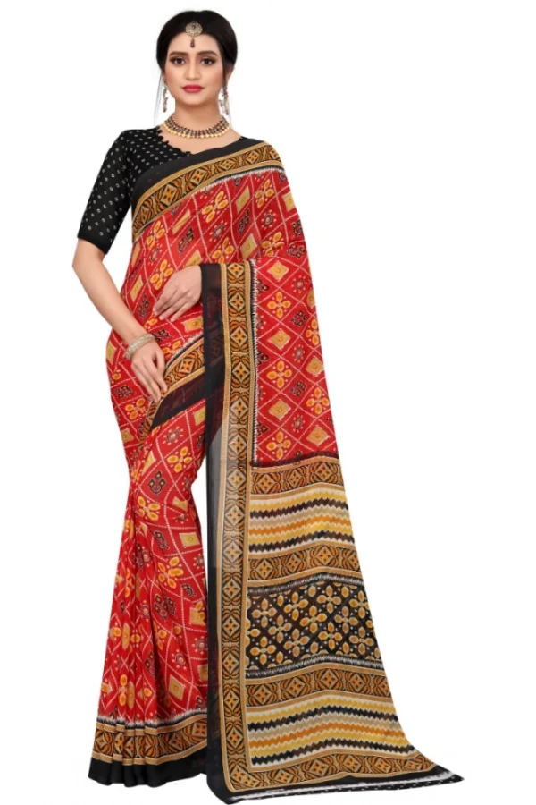 Women's Georgette Floral Print Saree With Unstitched Blouse 5.5Mtr (Red)