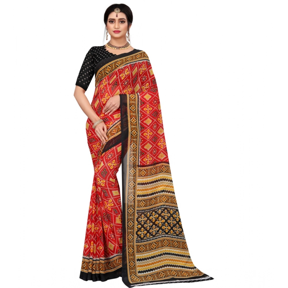 53926107896_5926f792da_o_d-1000x1000-1.webp Women's Georgette Floral Print Saree With Unstitched Blouse 5.5Mtr (Red) - Image 1