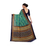Women's Georgette Floral Print Saree With Unstitched Blouse 5.5Mtr (Dark Green) - Image 4