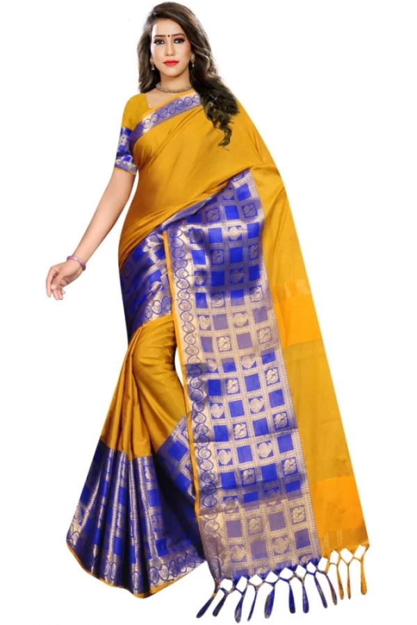 Women's Jacquard Woven Saree With Unstitched Blouse 5.5Mtr (Mustard)