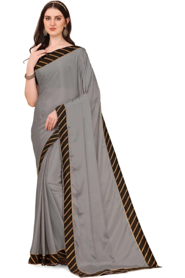 Women's Chiffon Self Design Saree With Unstitched Blouse 5.5Mtr (Silver)