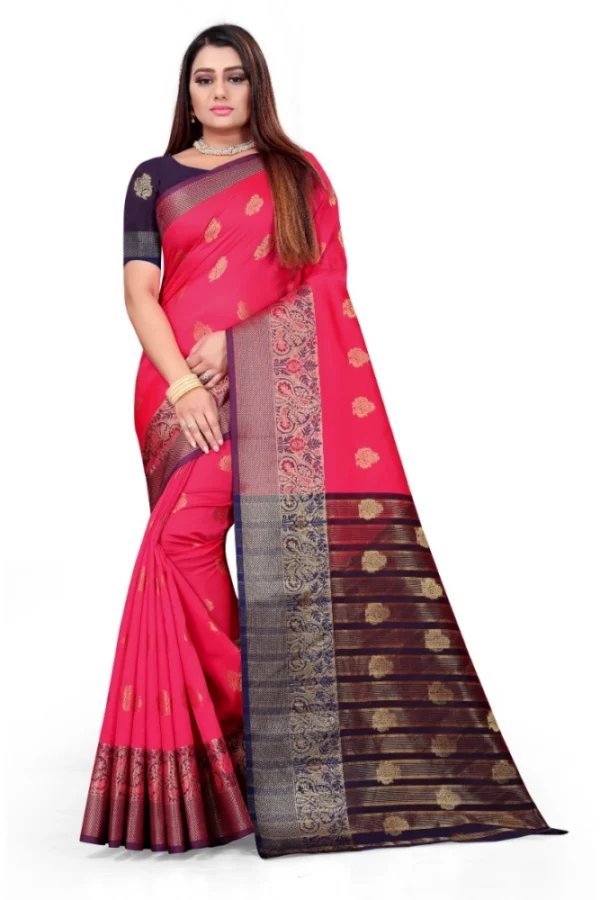 Women's Silk Blend Woven Saree With Unstitched Blouse 5.5Mtr (Multicolor)