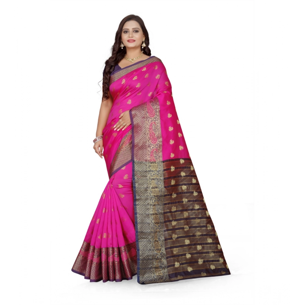53926344893_817acc23cd_o_d-1000x1000-1.webp Women's Jacquard Woven Saree With Unstitched Blouse 5.5Mtr (Pink) - Image 1