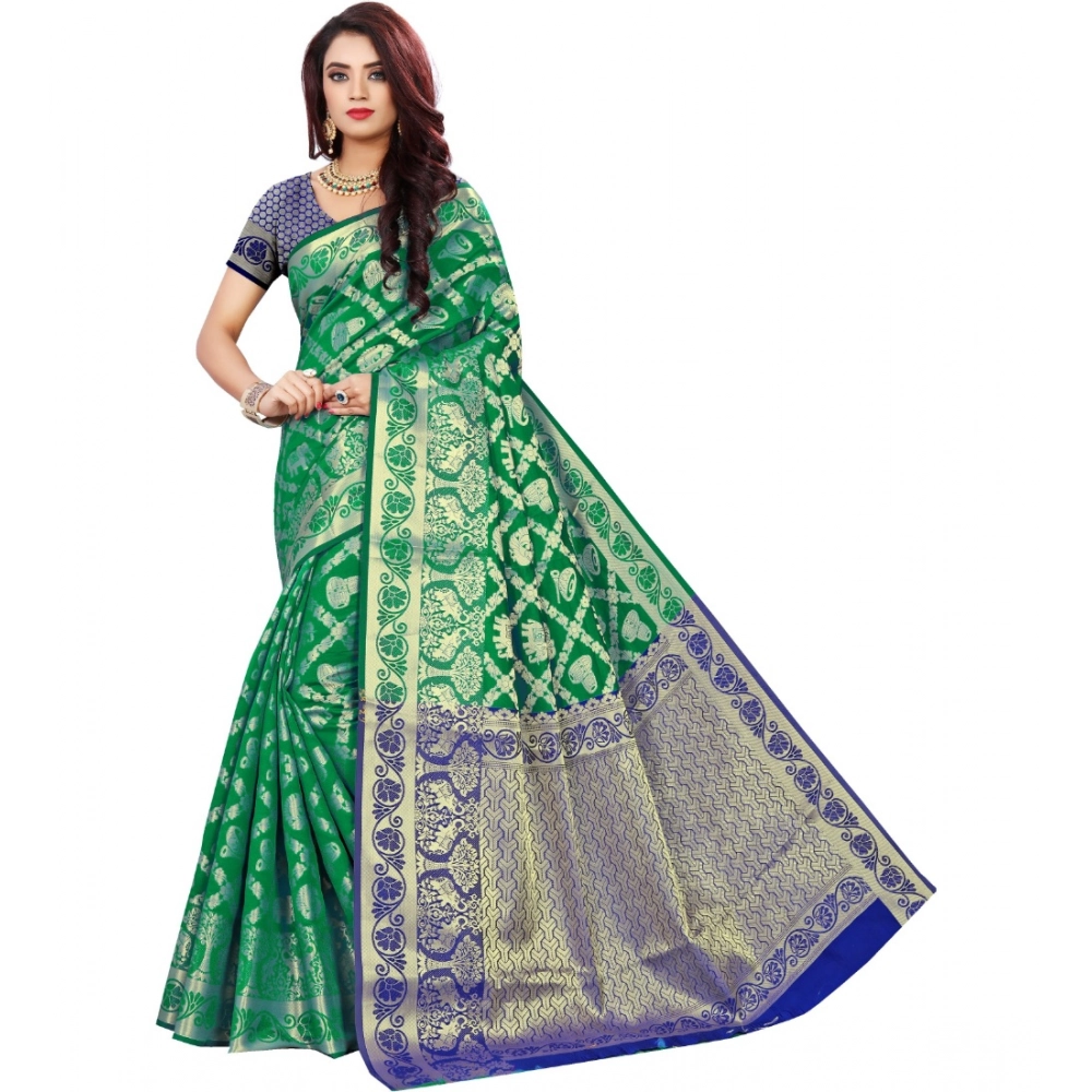 53926346808_e793b9c8b8_o_d-1000x1000-1.webp Women's Jacquard Woven Saree With Unstitched Blouse 5.5Mtr (Green) - Image 1