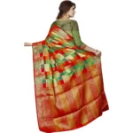 Women's Jacquard Woven Saree With Unstitched Blouse 5.5Mtr (Red) - Image 3