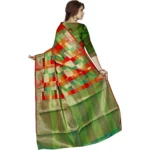 Women's Jacquard Woven Saree With Unstitched Blouse 5.5Mtr (Green) - Image 3