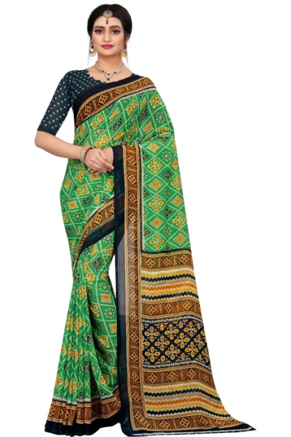 Women's Georgette Floral Print Saree With Unstitched Blouse 5.5Mtr (Light Green)