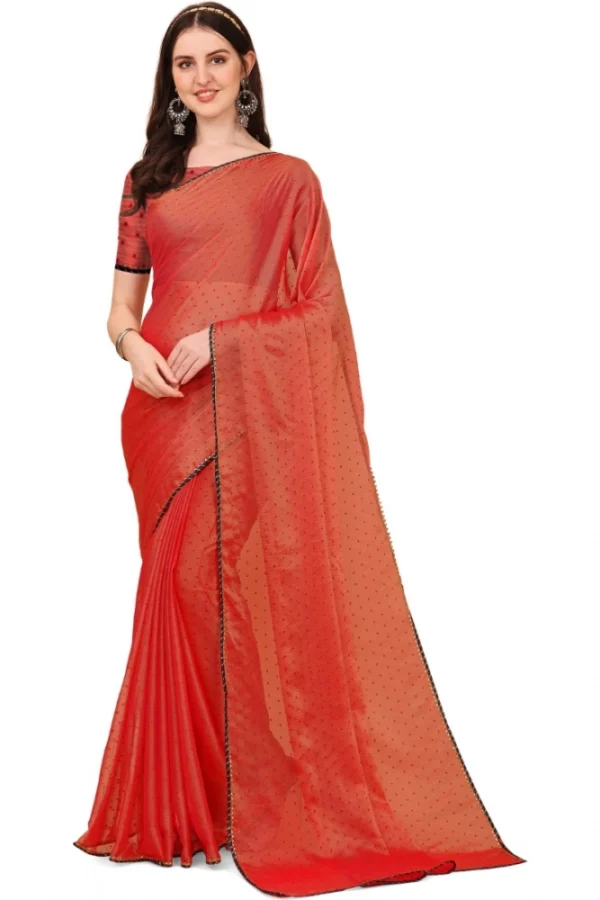 Women's Silk Blend Embellished Saree With Unstitched Blouse 5.5Mtr (Red)
