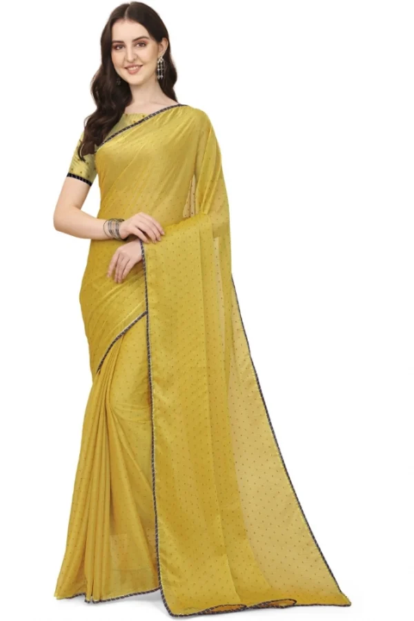 Women's Silk Blend Embellished Saree With Unstitched Blouse 5.5Mtr (Mustard)