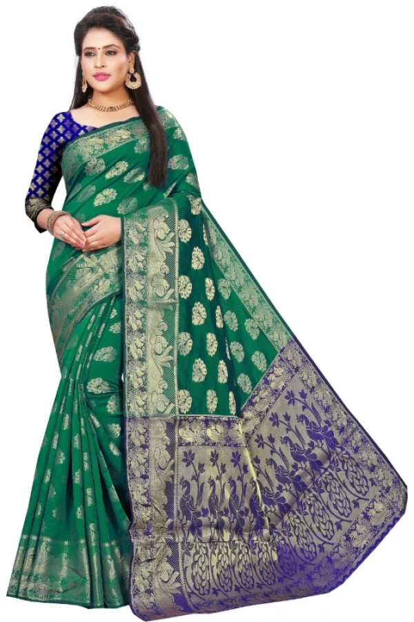Women's Jacquard Woven Saree With Unstitched Blouse 5.5Mtr (Green)