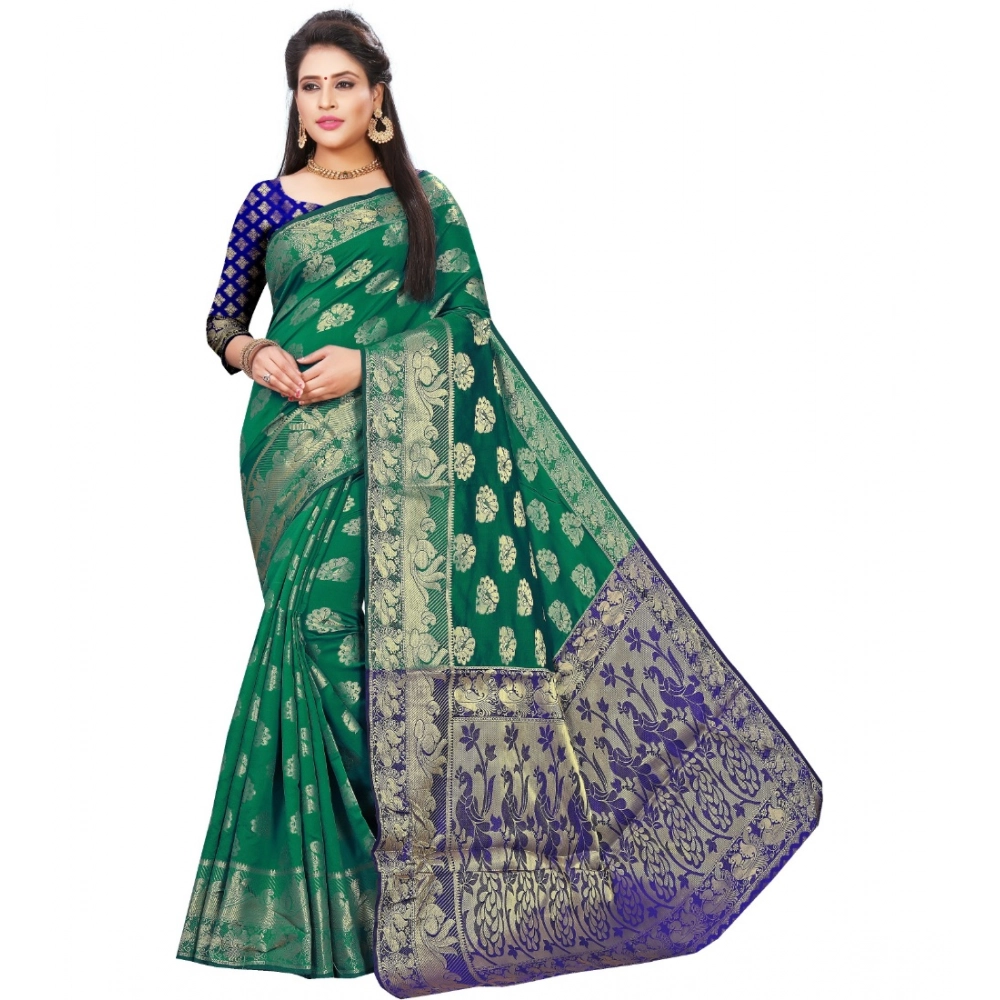 53926442114_bfca20a168_o_d-1000x1000-1.webp Women's Jacquard Woven Saree With Unstitched Blouse 5.5Mtr (Green) - Image 1