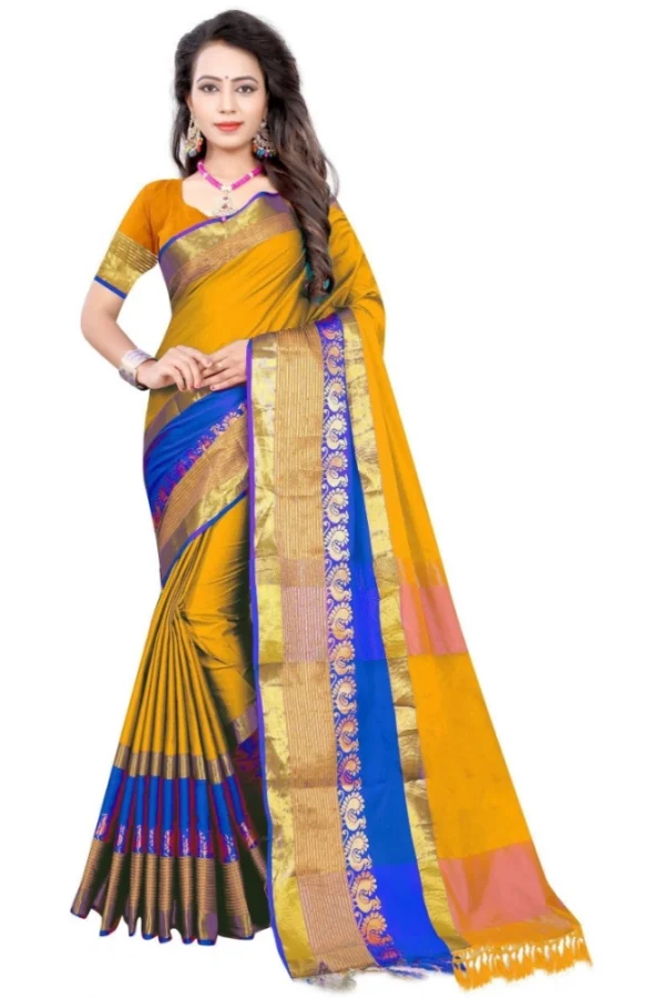 Women's Jacquard Woven Saree With Unstitched Blouse 5.5Mtr (Yellow)