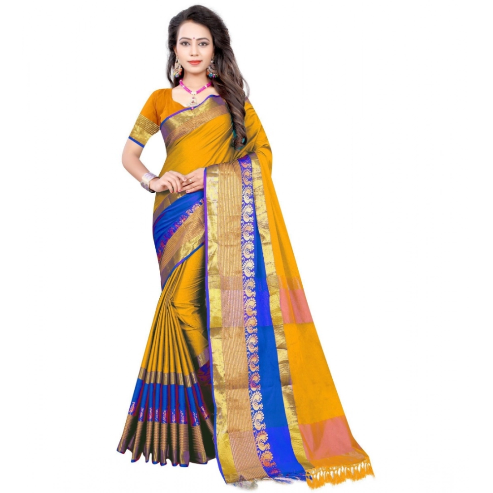 53926442194_3e3f0c5162_o_d-1000x1000-1.webp Women's Jacquard Woven Saree With Unstitched Blouse 5.5Mtr (Yellow) - Image 1