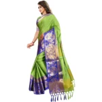 Women's Jacquard Woven Saree With Unstitched Blouse 5.5Mtr (Green) - Image 3
