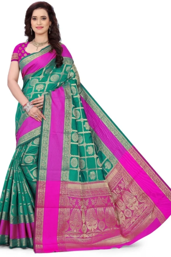 Women's Jacquard Woven Saree With Unstitched Blouse 5.5Mtr (Light Green)