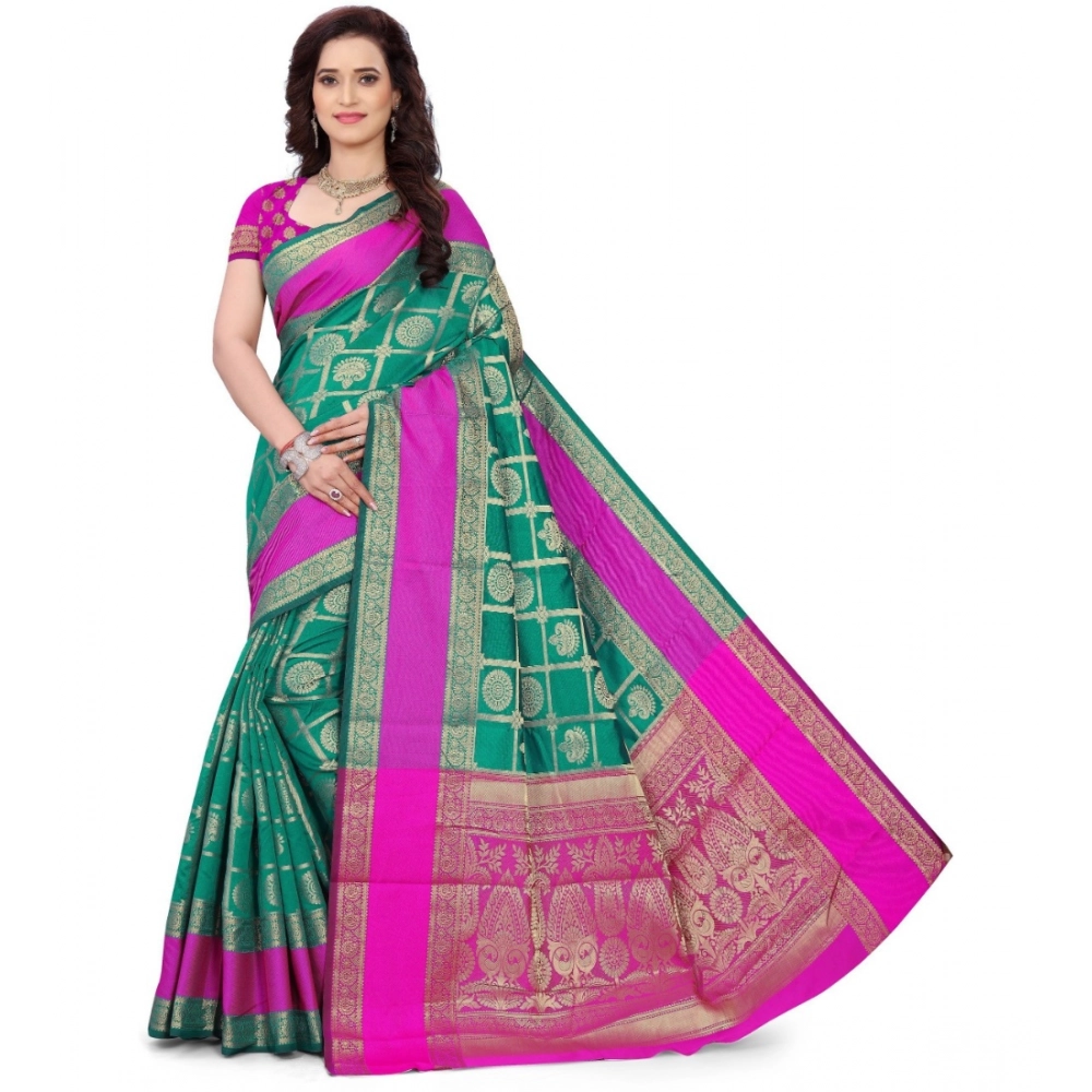53926444819_c90394f023_o_d-1000x1000-1.webp Women's Jacquard Woven Saree With Unstitched Blouse 5.5Mtr (Light Green) - Image 1