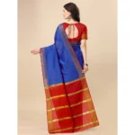 Women's Cotton Silk Checkered Saree With Unstitched Blouse 5.5Mtr (Blue) - Image 4