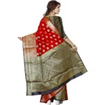 Women's Jacquard Woven Saree With Unstitched Blouse 5.5Mtr (Red) - Image 3