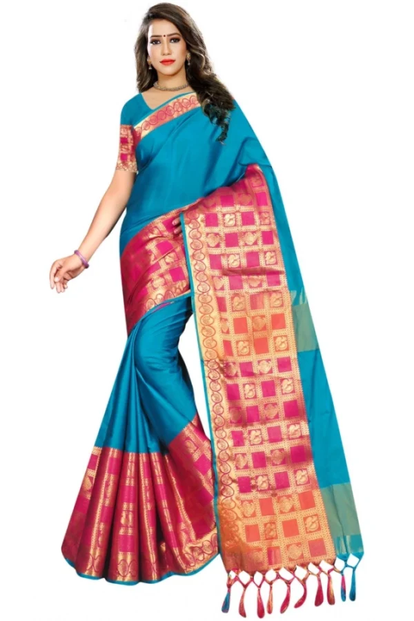 Women's Jacquard Woven Saree With Unstitched Blouse 5.5Mtr (Multicolor)