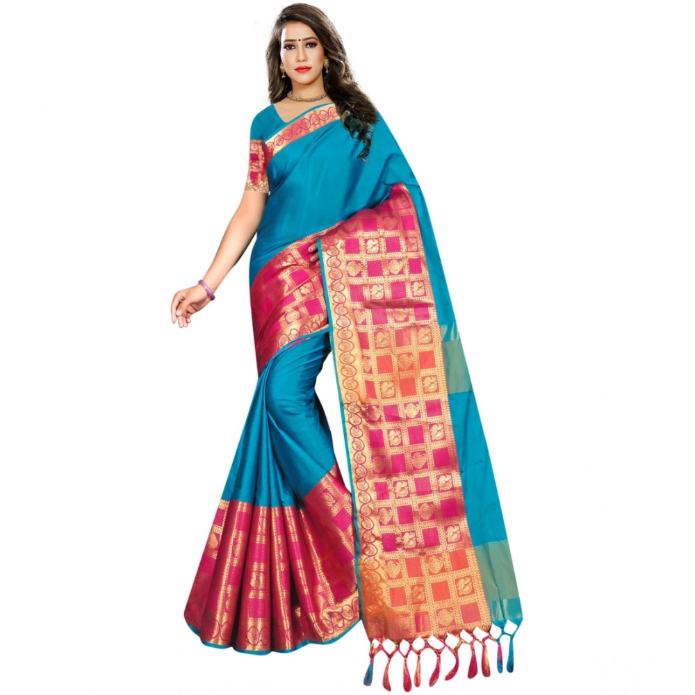 53926447304_08fcf637a0_o_d-1000x1000-1.webp Women's Jacquard Woven Saree With Unstitched Blouse 5.5Mtr (Multicolor) - Image 1