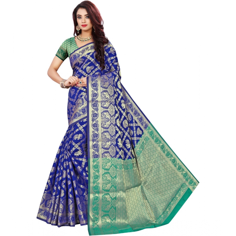 53926452739_f57cd75589_o_d-1000x1000-1.webp Women's Jacquard Woven Saree With Unstitched Blouse 5.5Mtr (Blue) - Image 1