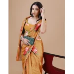 Women's Crepe Digital Print Saree With Unstitched Blouse 5.5Mtr (Mustard) - Image 3