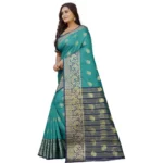 Women's Silk Blend Woven Saree With Unstitched Blouse 5.5Mtr (Dark Blue-Green) - Image 2
