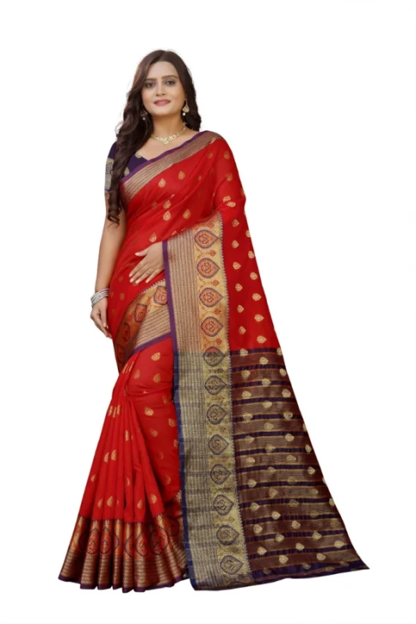 Women's Silk Blend Woven Saree With Unstitched Blouse 5.5Mtr (Purple-Red)