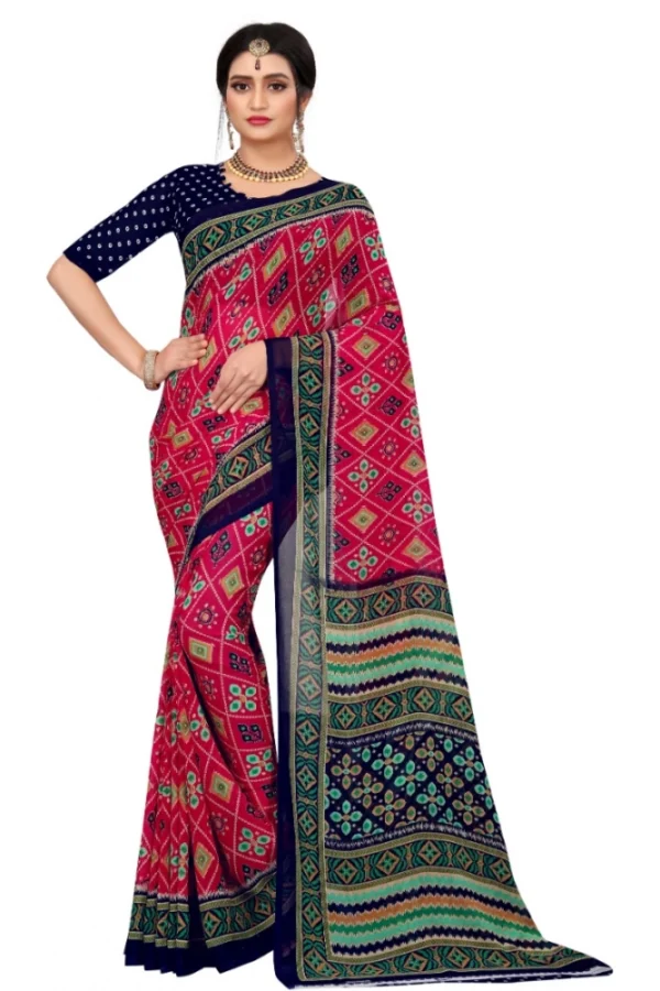Women's Georgette Floral Print Saree With Unstitched Blouse 5.5Mtr (Pink)