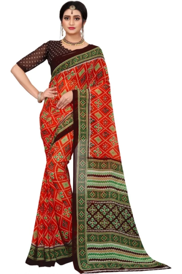 Women's Georgette Floral Print Saree With Unstitched Blouse 5.5Mtr (Orange)