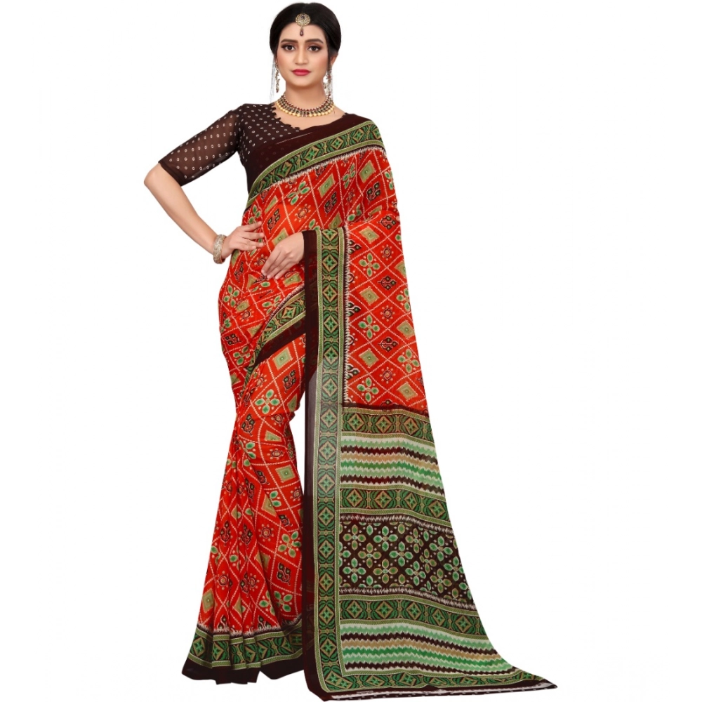 53926461909_5eb0f54777_o_d-1000x1000-1.webp Women's Georgette Floral Print Saree With Unstitched Blouse 5.5Mtr (Orange) - Image 1