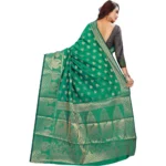 Women's Jacquard Woven Saree With Unstitched Blouse 5.5Mtr (Green) - Image 2