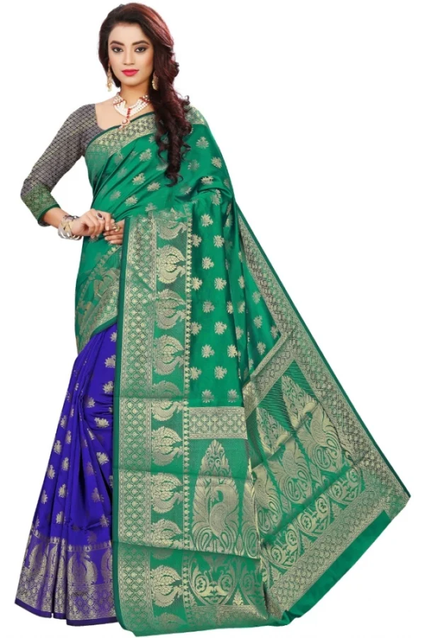 Women's Jacquard Woven Saree With Unstitched Blouse 5.5Mtr (Green)