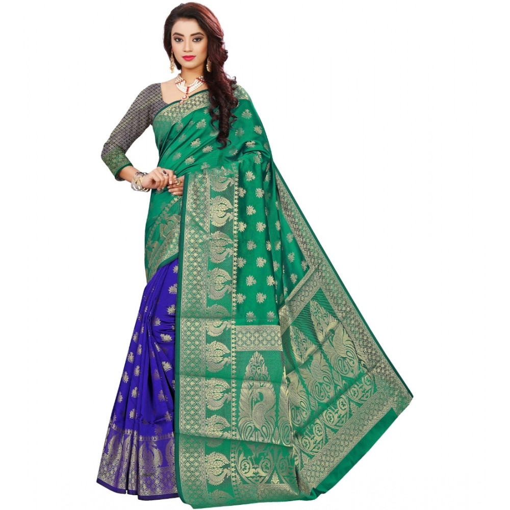 53926462374_7bd2557b75_o_d-1000x1000-1.webp Women's Jacquard Woven Saree With Unstitched Blouse 5.5Mtr (Green) - Image 1