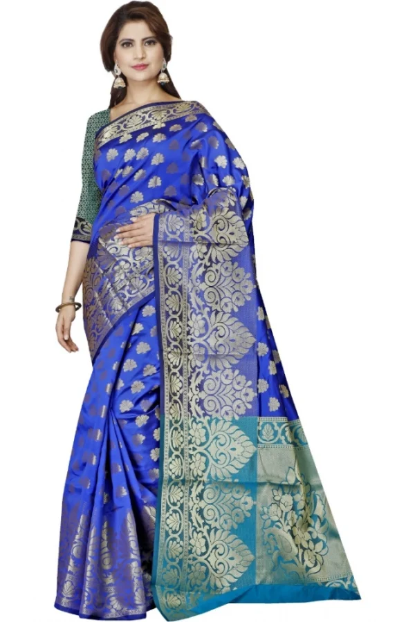 Women's Jacquard Woven Saree With Unstitched Blouse 5.5Mtr (Dark Blue)