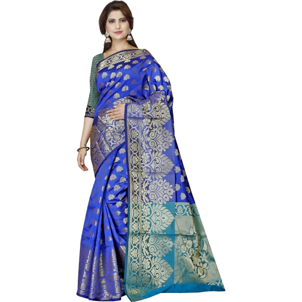 53926543500_2d45b87744_o_d-1000x1000-1.webp Women's Jacquard Woven Saree With Unstitched Blouse 5.5Mtr (Dark Blue) - Image 1
