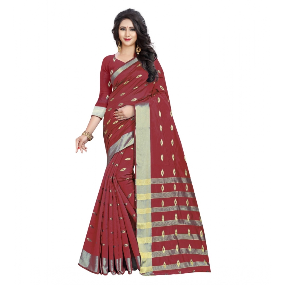 53926545275_183c5749c2_o_d-1000x1000-1.webp Women's Silk Blend Woven Saree With Unstitched Blouse 5.5Mtr (Red) - Image 1