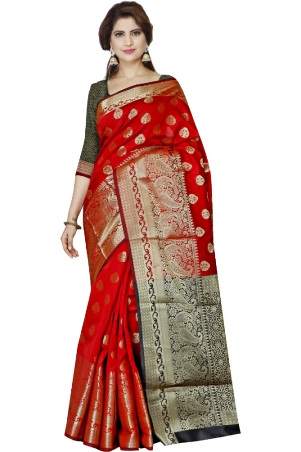 Women's Jacquard Woven Saree With Unstitched Blouse 5.5Mtr (Red)