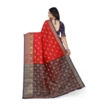 Women's Jacquard Woven Saree With Unstitched Blouse 5.5Mtr (Red) - Image 3
