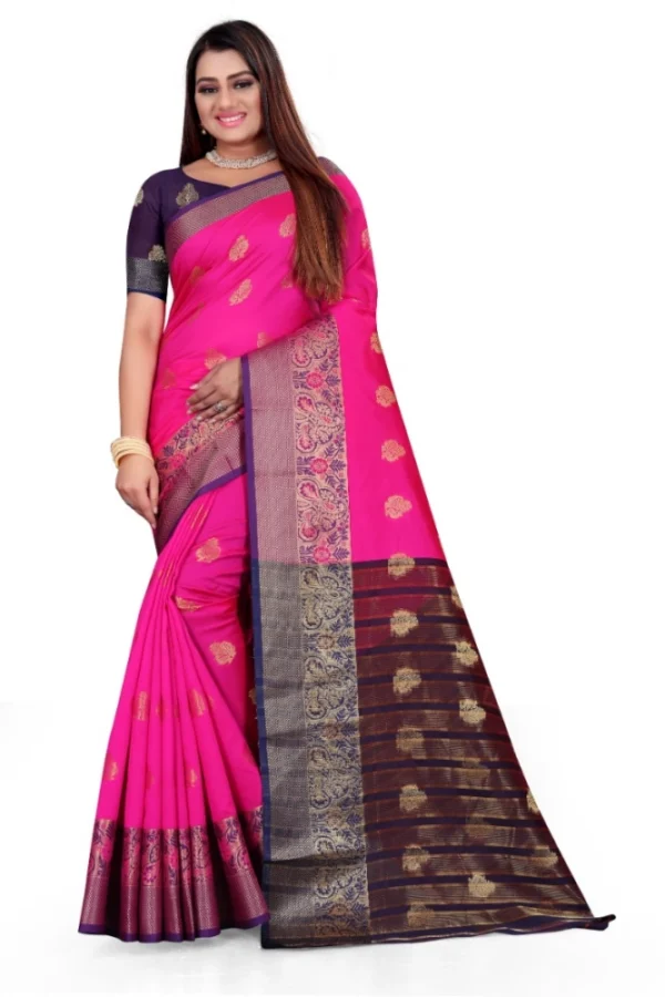 Women's Silk Blend Woven Saree With Unstitched Blouse 5.5Mtr (Pink)