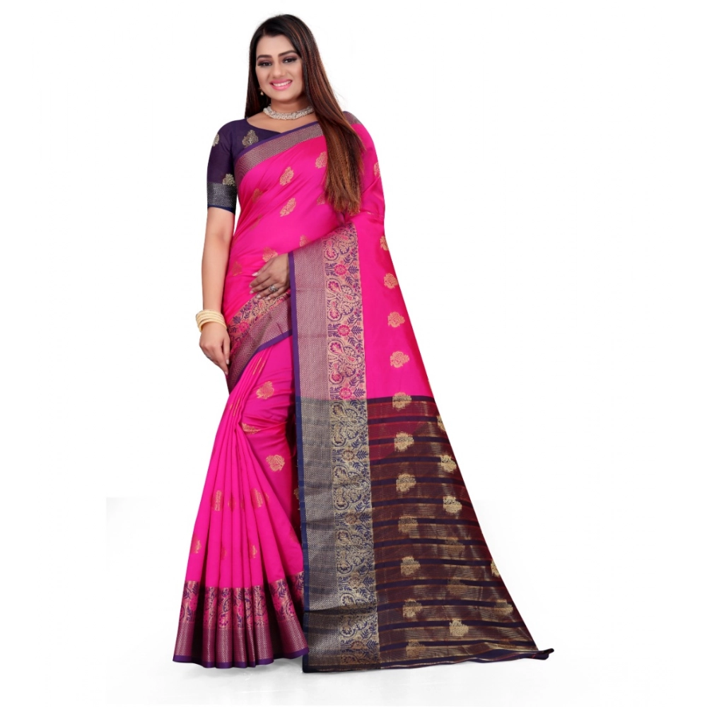 53926548830_635408eeed_o_d-1000x1000-1.webp Women's Silk Blend Woven Saree With Unstitched Blouse 5.5Mtr (Pink) - Image 1