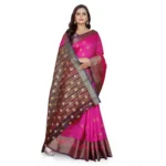 Women's Jacquard Woven Saree With Unstitched Blouse 5.5Mtr (Pink) - Image 4