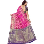 Women's Jacquard Woven Saree With Unstitched Blouse 5.5Mtr (Pink) - Image 2