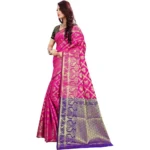 Women's Jacquard Woven Saree With Unstitched Blouse 5.5Mtr (Pink) - Image 3