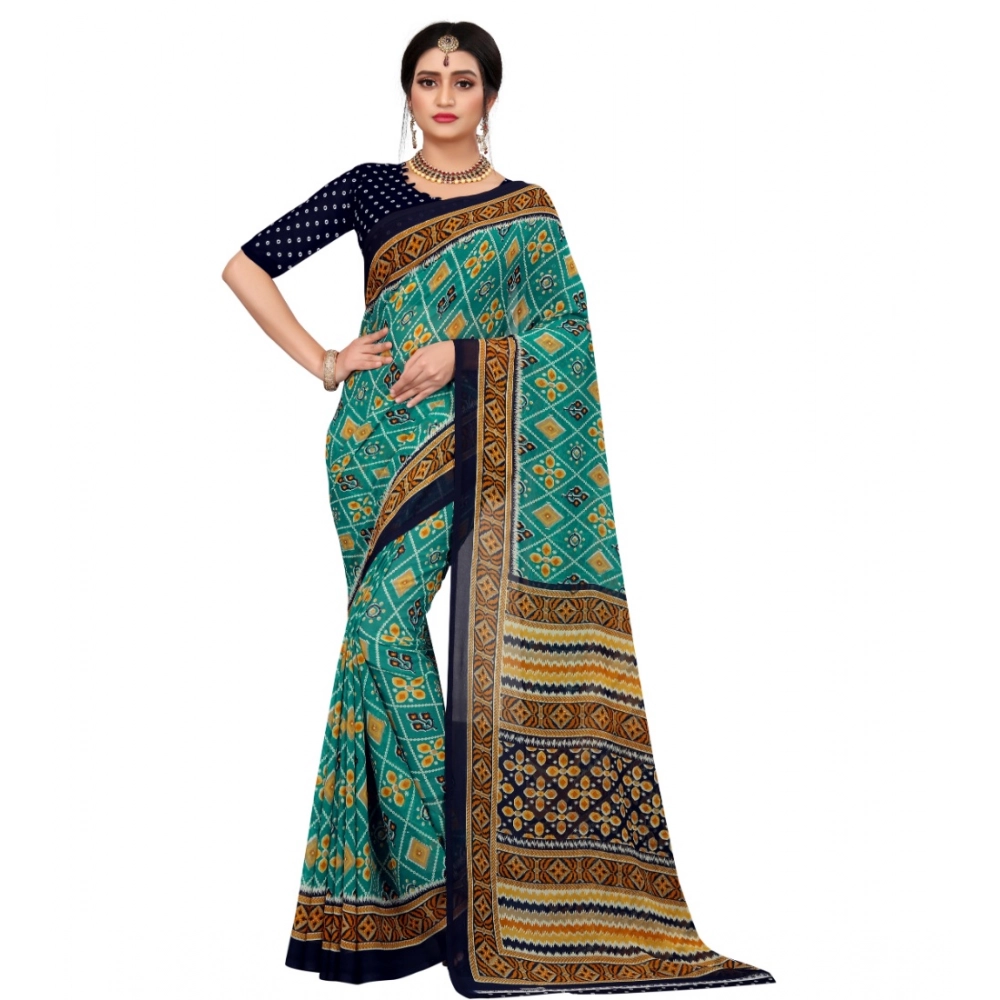 53926560145_67493149a1_o_d-1000x1000-1.webp Women's Georgette Floral Print Saree With Unstitched Blouse 5.5Mtr (Dark Green) - Image 1