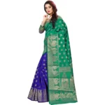 Women's Jacquard Woven Saree With Unstitched Blouse 5.5Mtr (Green) - Image 3